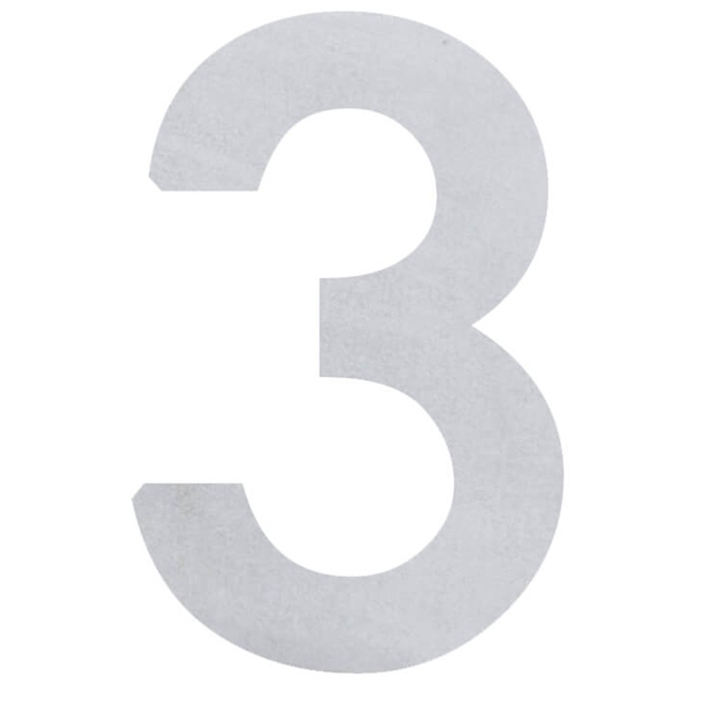 Profiled Number 3 - 304 Stainless Steel Height 100mm - 1.5mm Thick - 3M Sticker