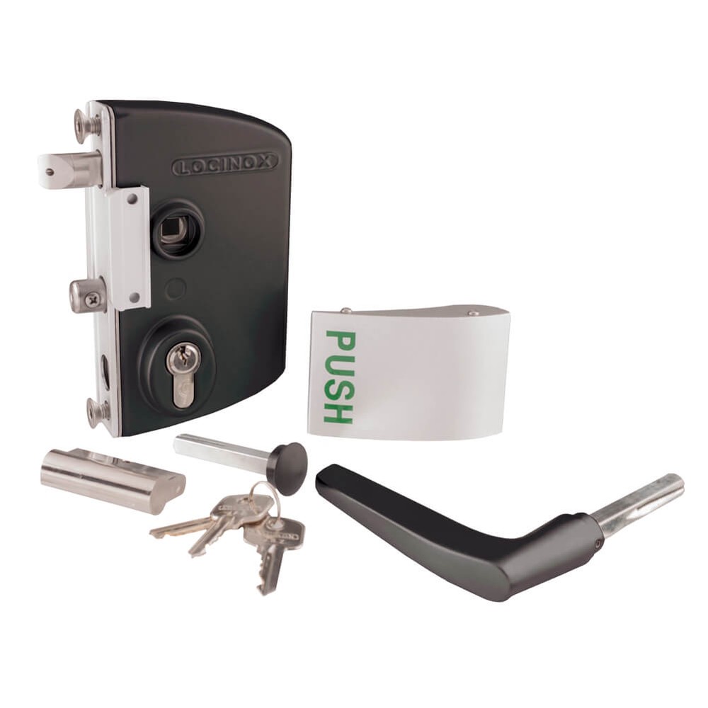 Locinox Gate Lock With Push Pad (Black) For 10-20-30mm Sections - Deadlock