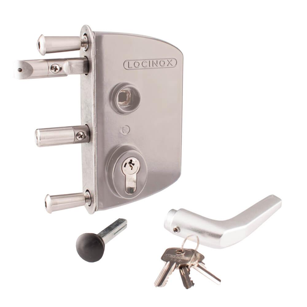 Locinox Gate Lock LPKQ use with Push Bar To suit Sections 60 - 80mm (Silver) - F H Brundle