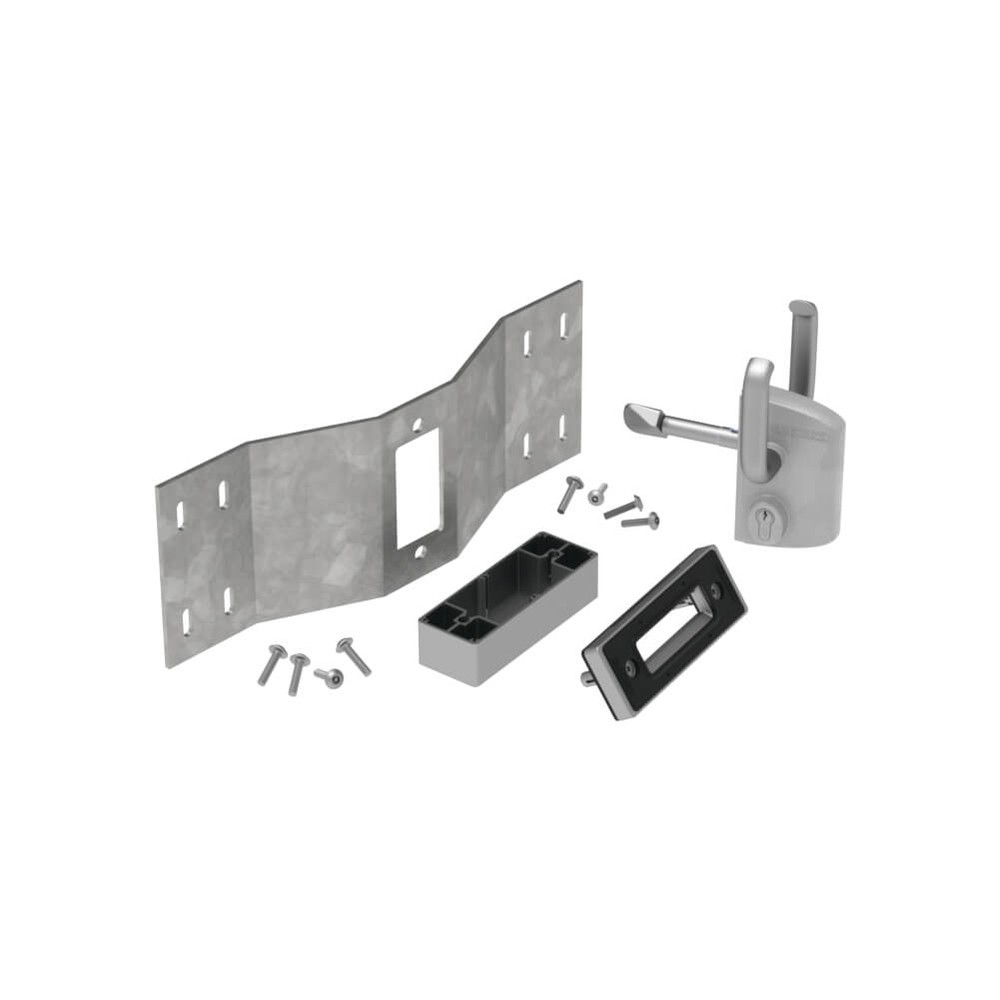 Sliding Gate Lock kit comprising Lock, Keep and Fixing Plate with Screws