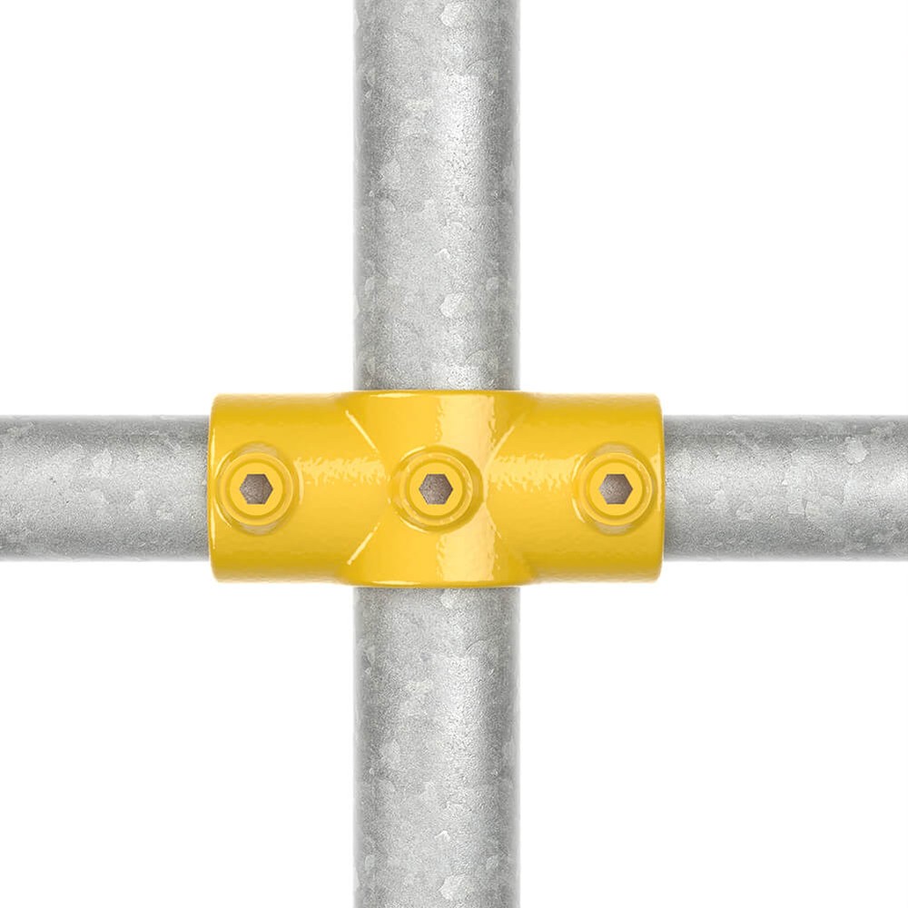 48.3mm Two Socket Cross to 42.4mm For 48.3mm Tube - Yellow Powder Coated