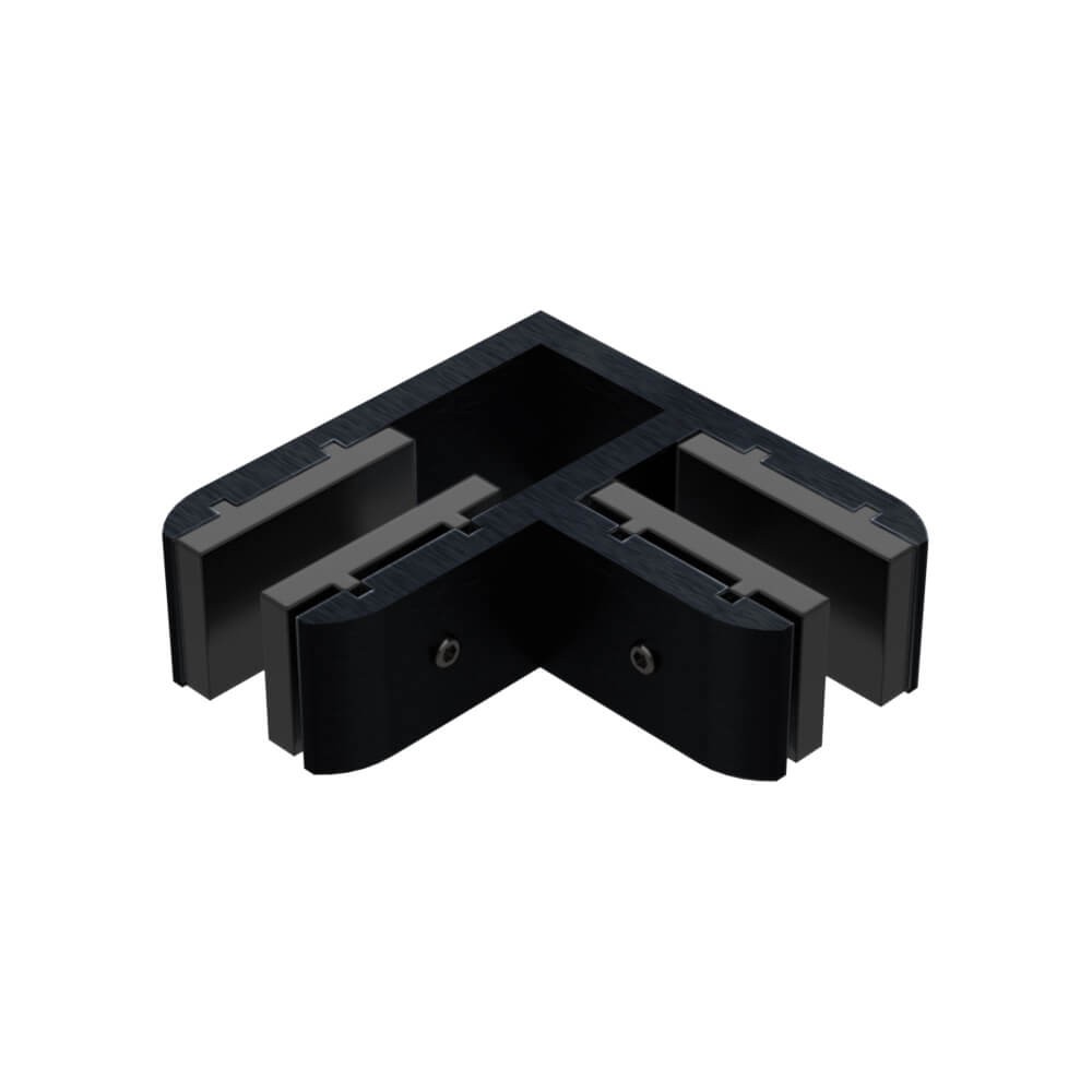 90 Degree Glass Stiffener Aluminium Black - Suits 12 to 13.52mm