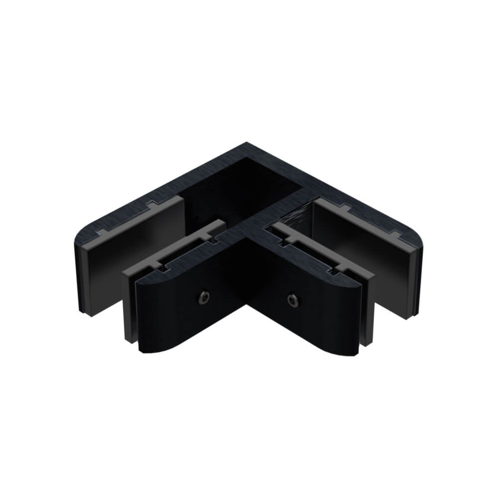 90 Degree Glass Stiffener Aluminium Black - Suits 15 to 17.52mm