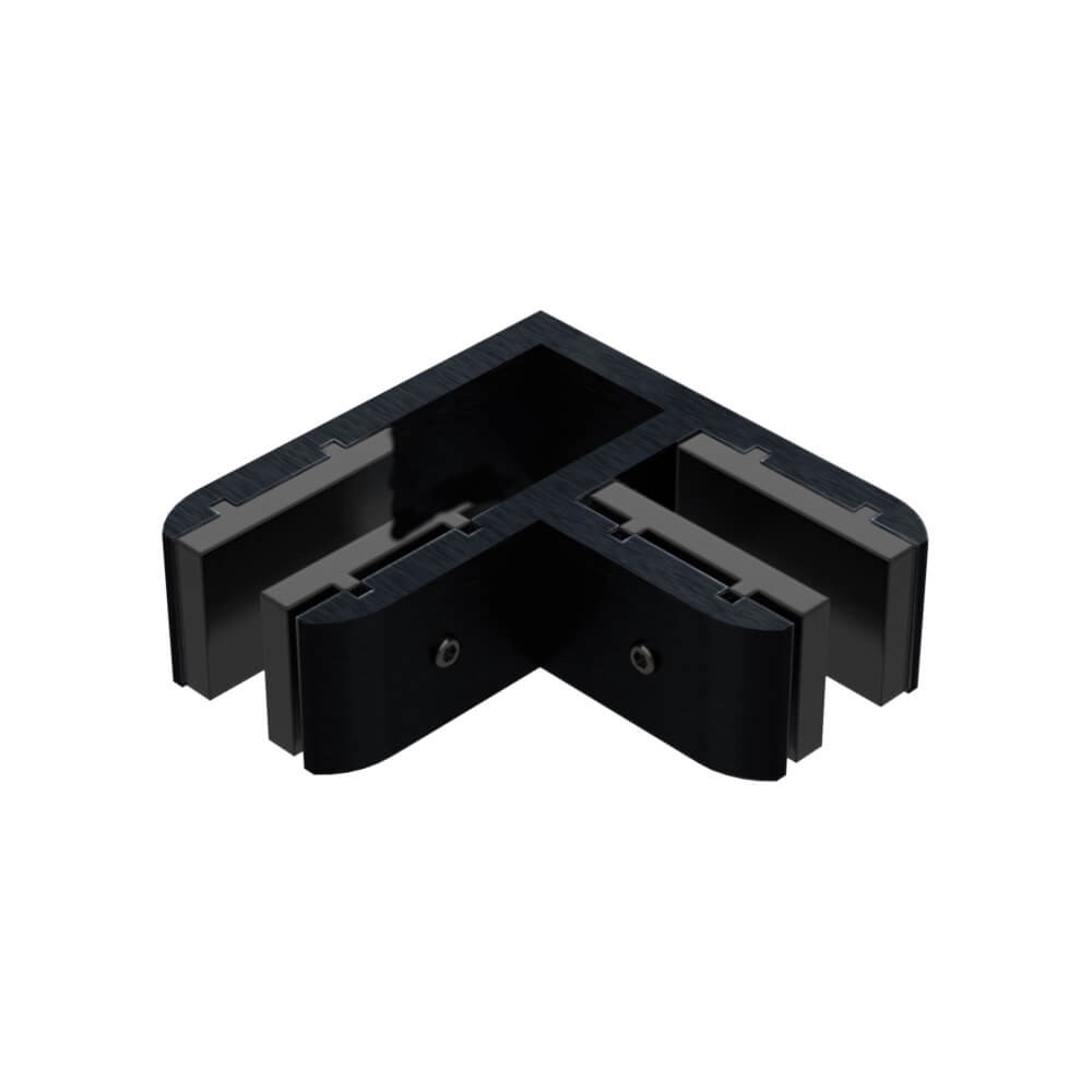 90 Degree Glass Stiffener Aluminium Black - Suits 19 to 21.52mm