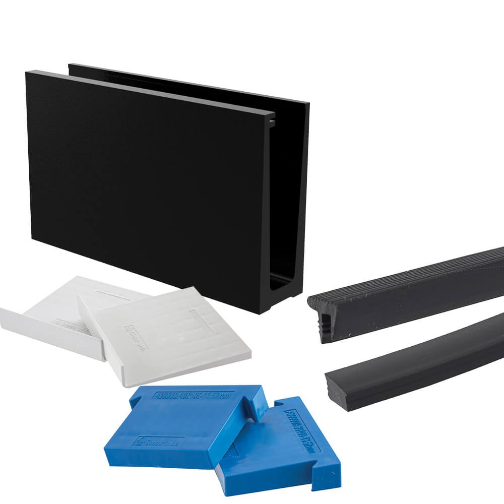 Slim-Loc Kit 2.5m to Suit 13.52mm Glass - Base Fix - Powder Coated Black