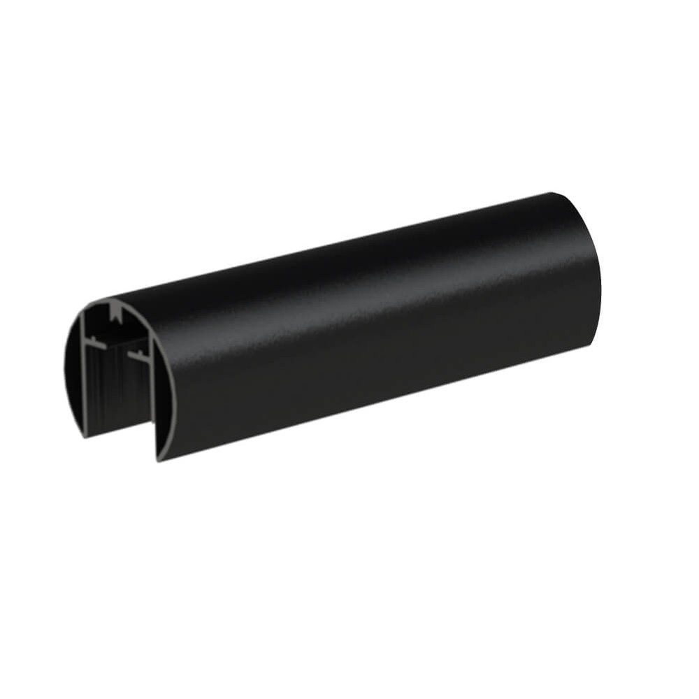 Aluminium 42.4mm Round Cap Rail 24x24mm PPC Black RAL 9005 - 2.5mm Long
