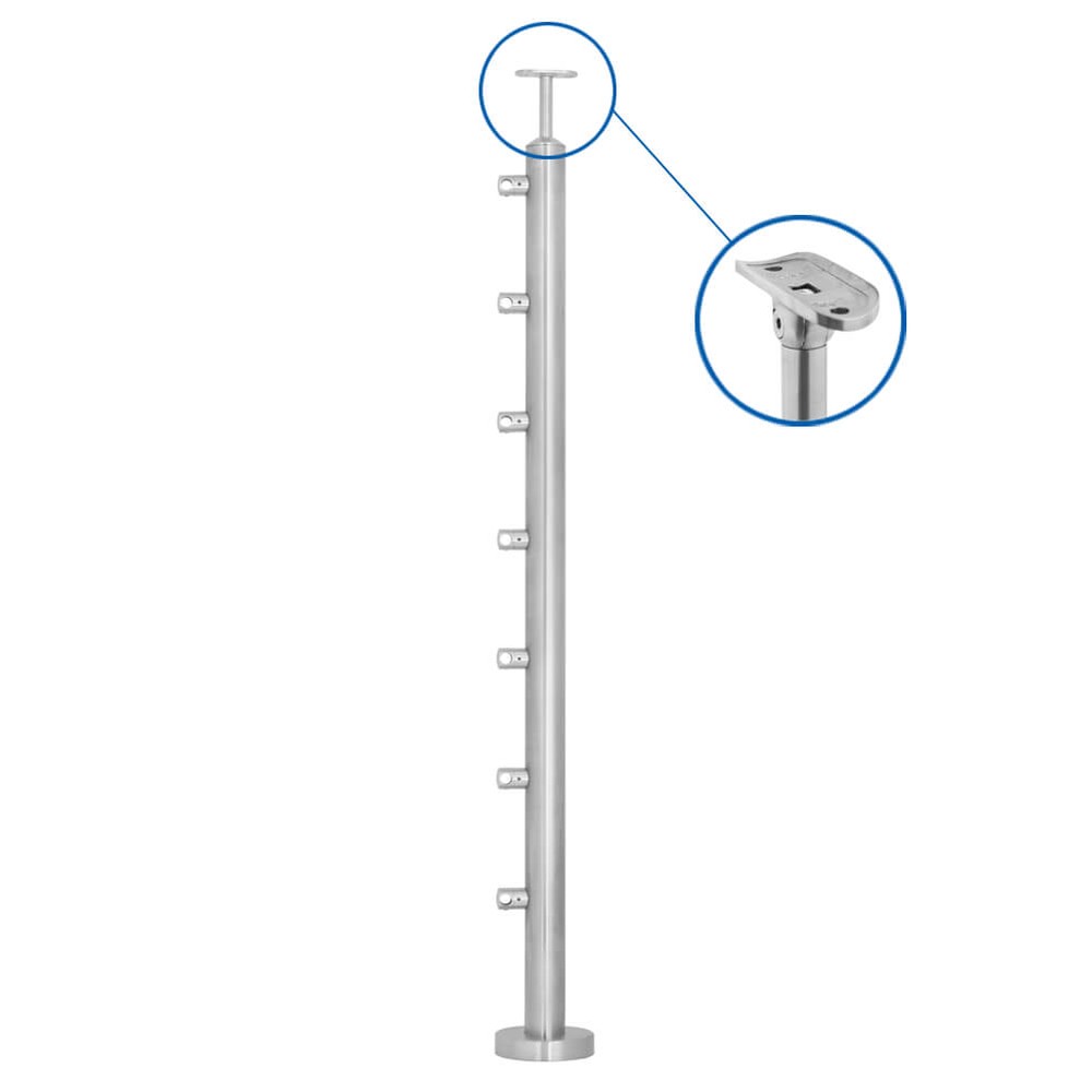 7 Bar Rail 42.4mm - Assembled Post C/W Welded Base Cover & 7 Bar Holders