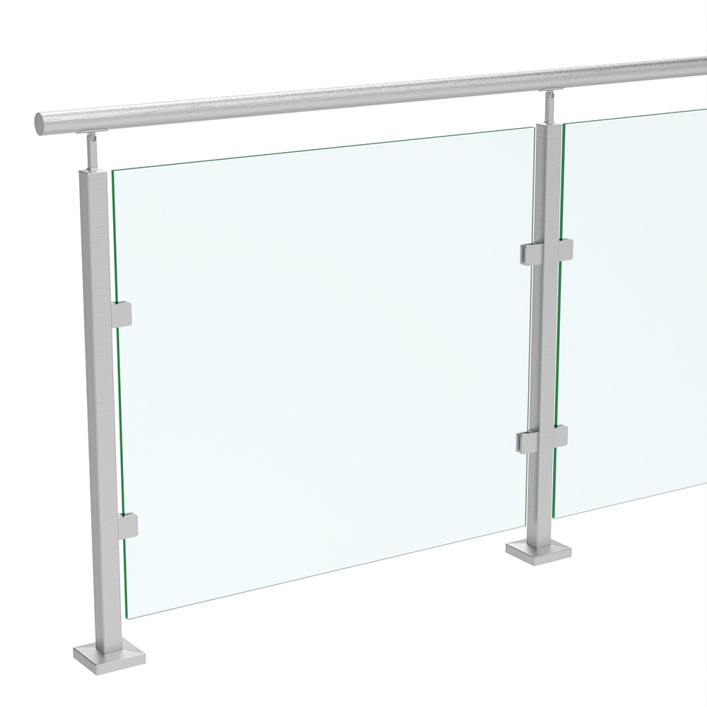 Timeless Bolt down 40mm sq.Post&Handrail Includes 10mm Glass - 316 Satin Polish