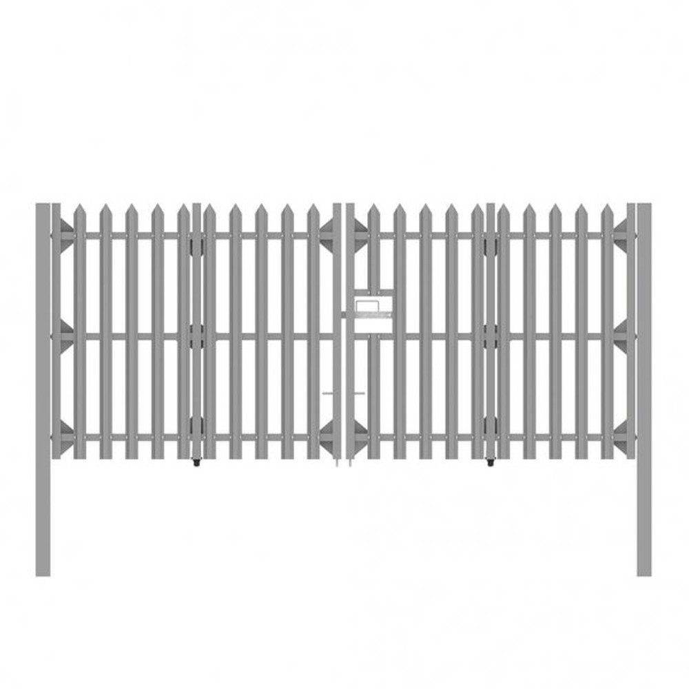 Grey GRP Double Leaf Gate 2.4m H x 4m Concrete-in c/w Posts & Fittings