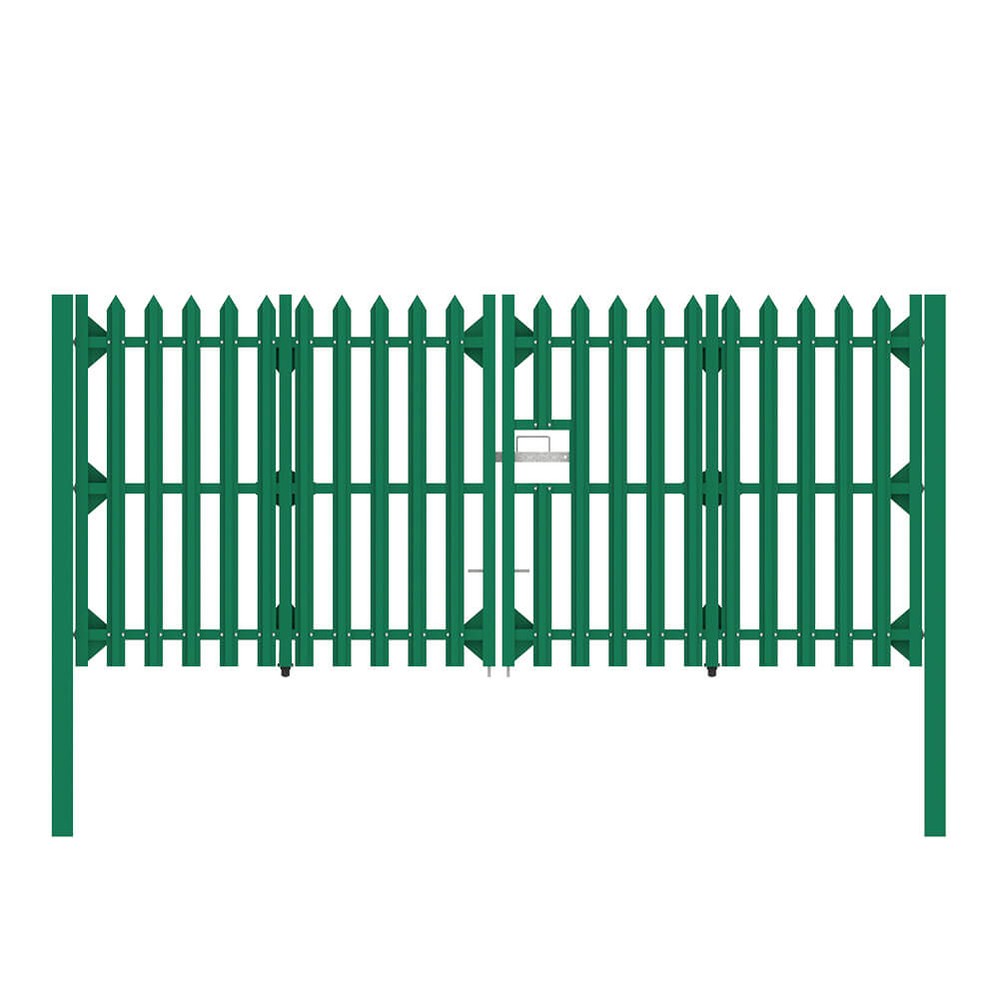 Green GRP Double Leaf Gate 2.4m H x 4m Concrete-in c/w Posts & Fittings