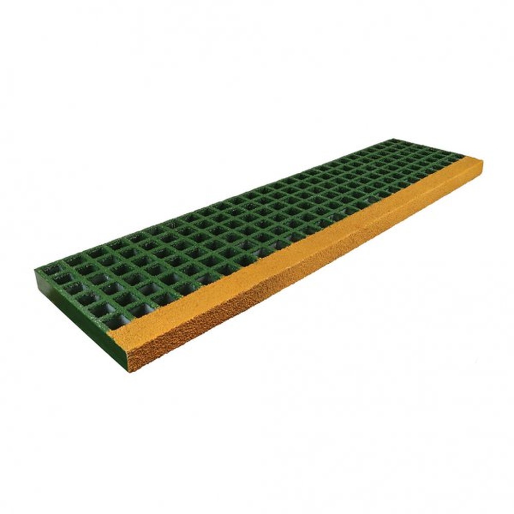 GRP Stair Tread (Moulded) 38Sq x D38mm - Green & Yellow Nosing (996 x 275mm)