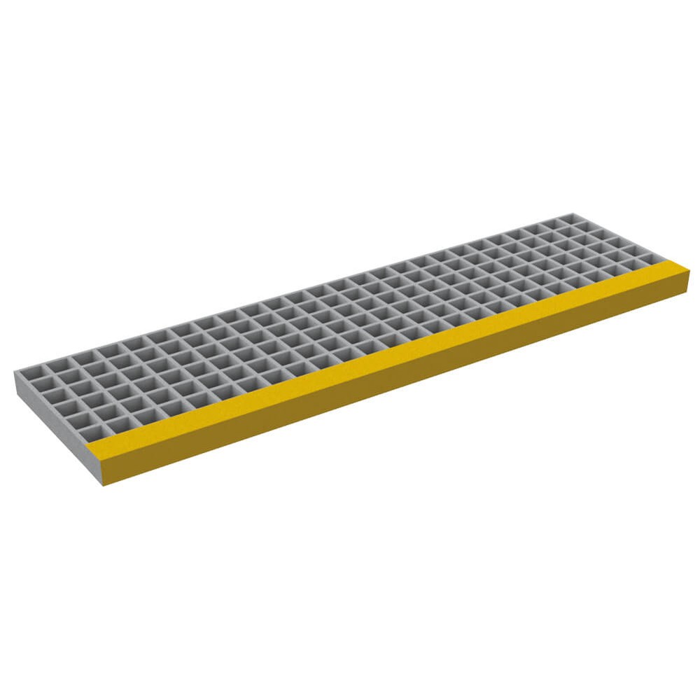 GRP Stair Tread (Moulded) 38Sq x D38mm - Grey & Yellow Nosing (996 x 275mm)