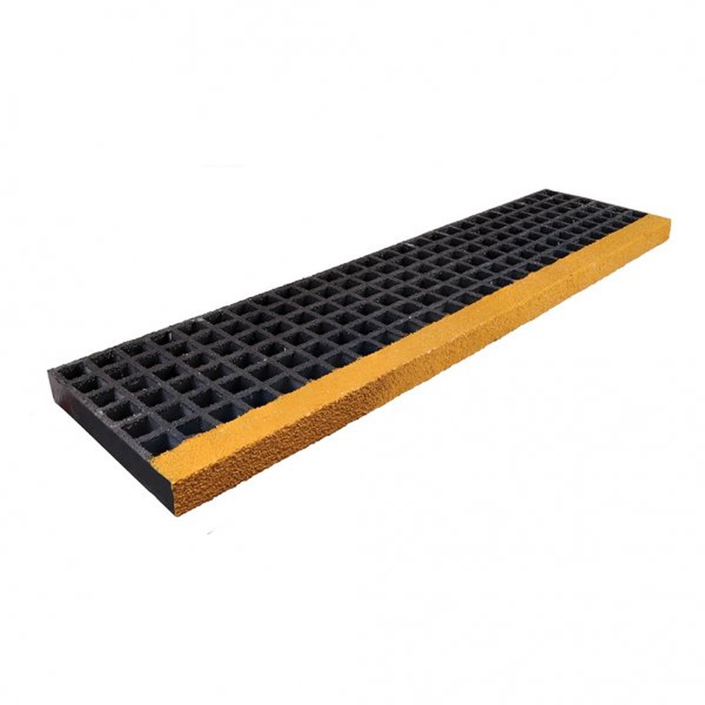 GRP Stair Tread (Moulded)38Sq x D38mm - Grey & Yellow Nosing (1220 x 275mm)