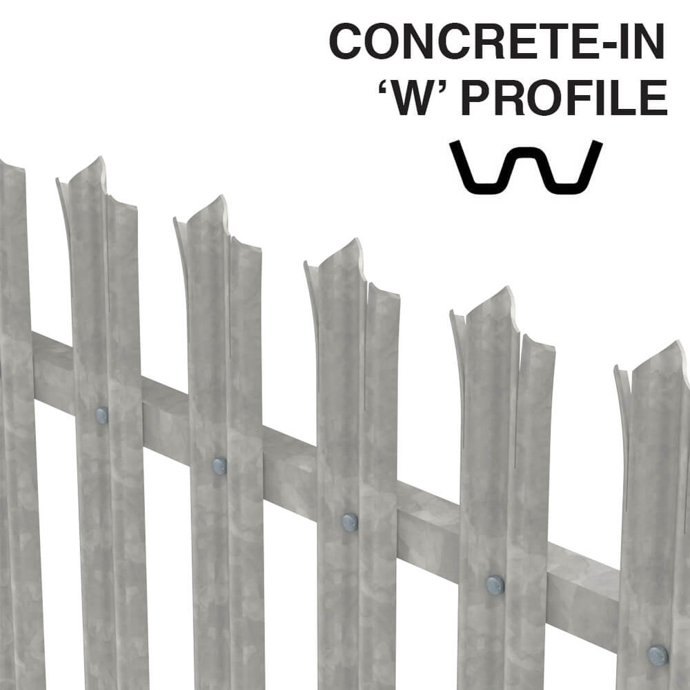 2.0m High Palisade Galvanised - Metre Run Triple Point 'W' 2.0mm