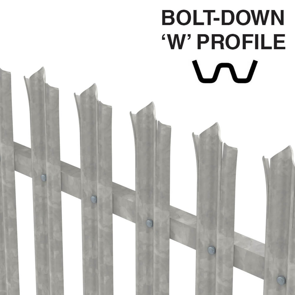 2.1m High Palisade Galvanised - Metre Run Triple Point 'W' 2.0mm