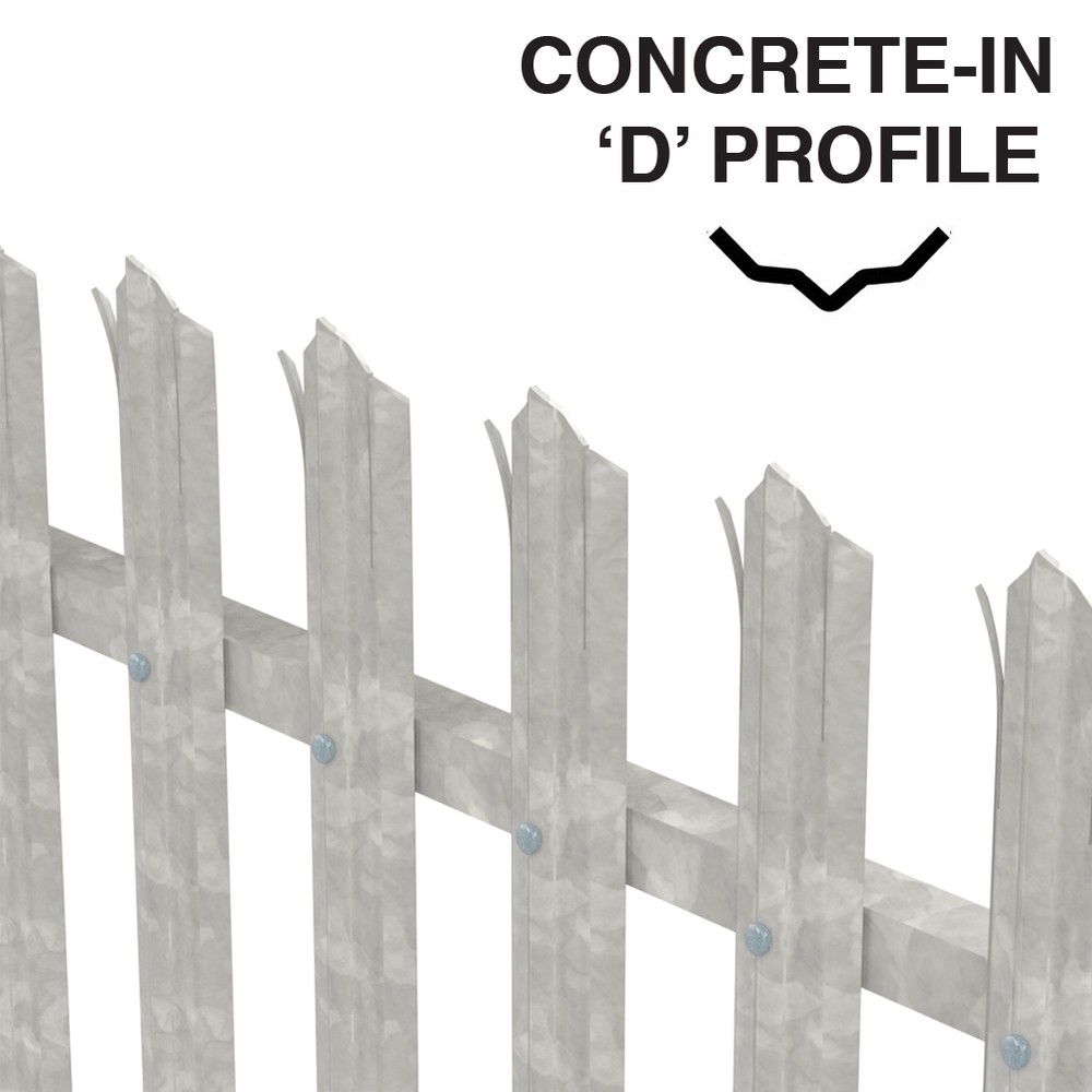 2.4m High Palisade Galvanised - Metre Run Triple Point 'D' 3.0mm