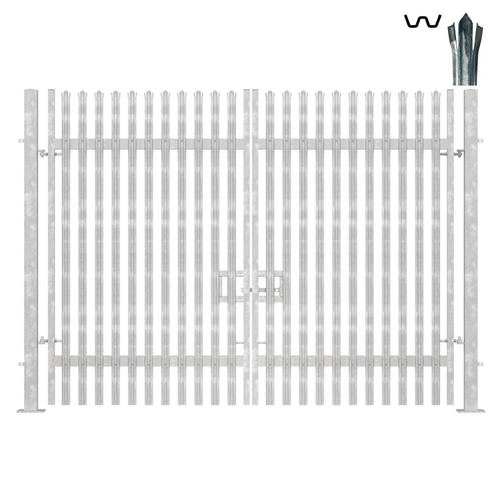 Double Leaf Bolt-Down Gate - 3.0m H x 4m Galvanised c/w Posts & Fittings - F H Brundle