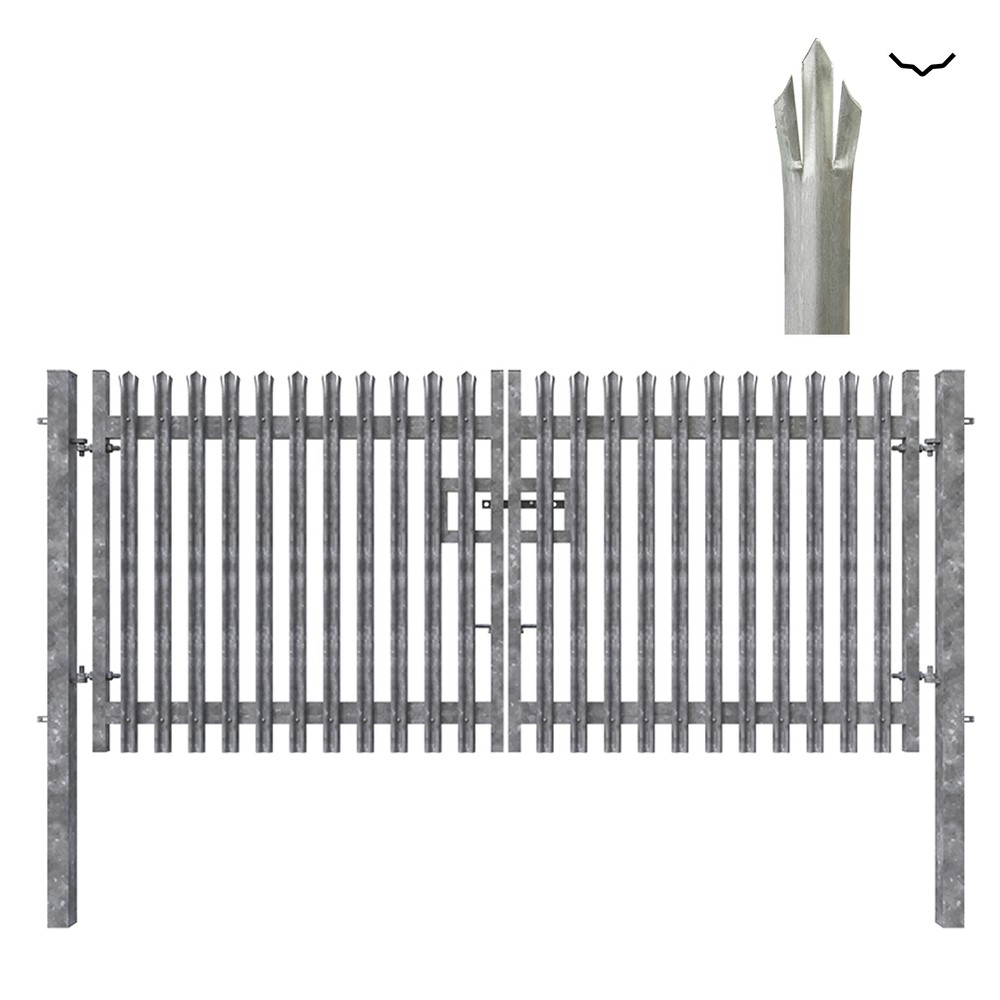 Double Leaf Gate & Posts 1.8m H x 6m Triple Pointed 'D' Section 3.0mm