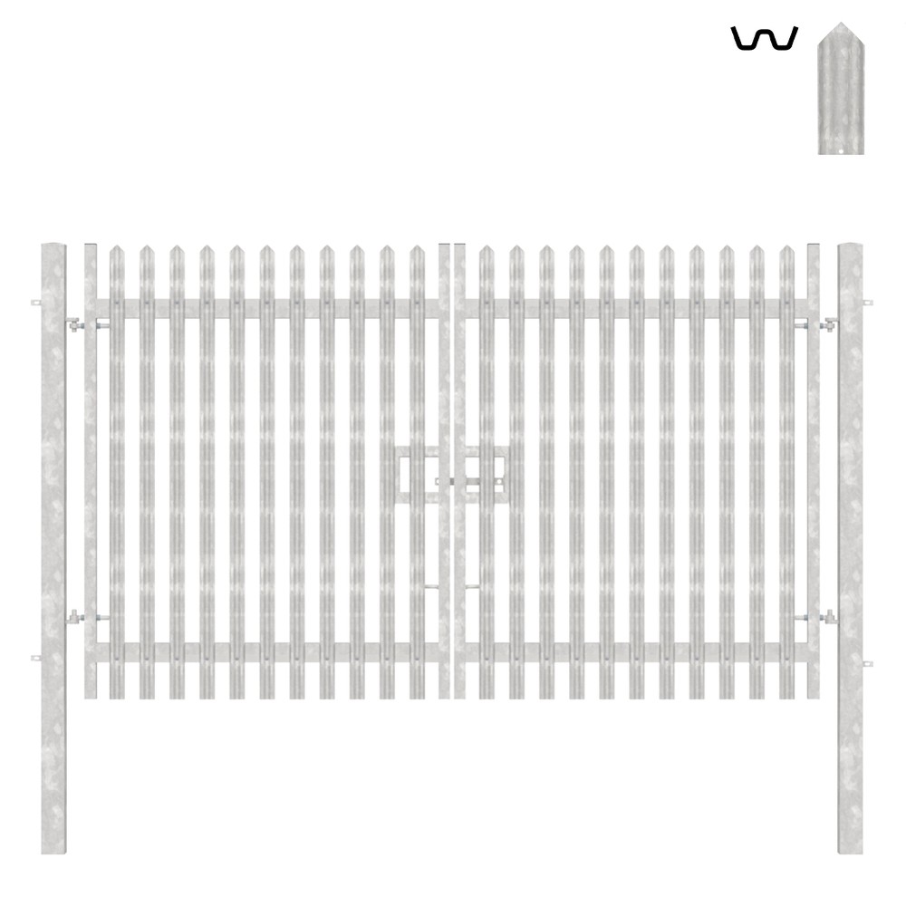Double Leaf Concrete-In Gate 2.4m H x 4m Galvanised c/w Posts & Fittings