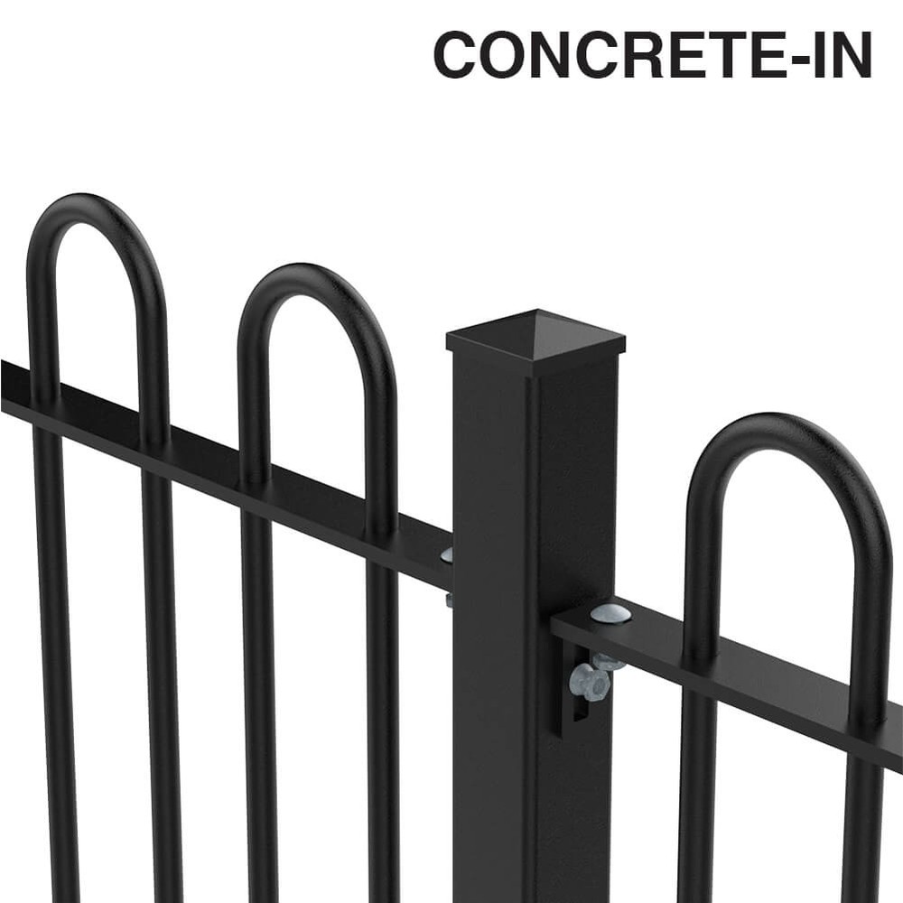 PPC Black Bow Top Concrete-in Fence 1800mm x 20mm Hollow Bars