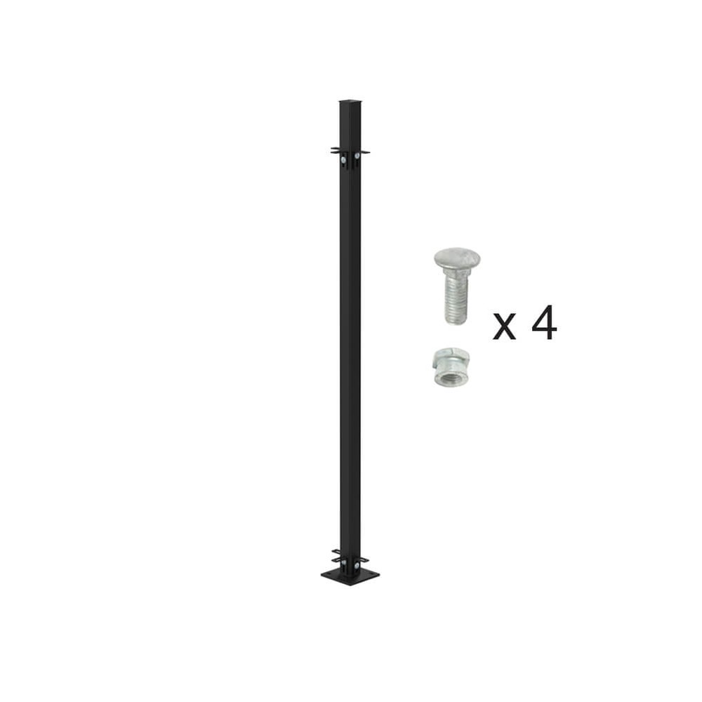 Black 900mm High Bolt Down 3-Way Post - Includes Cleats & Fittings