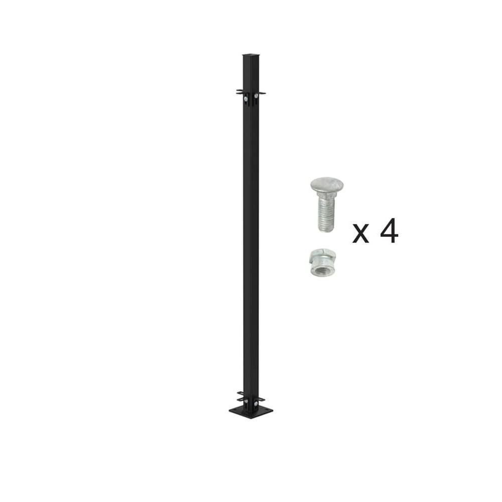 Black 1200mm High Bolt Down 3-Way Post - Includes Cleats & Fittings