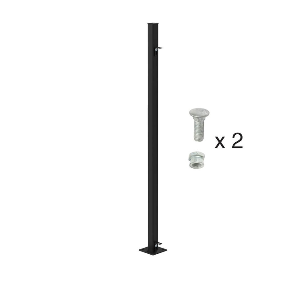 PPC Black End Post for 1500mm Panel - 60mm Box Section - Bolt Down