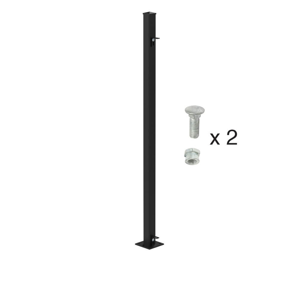 PPC Black End Post for 1800mm Panel - 70mm Box Section - Bolt Down