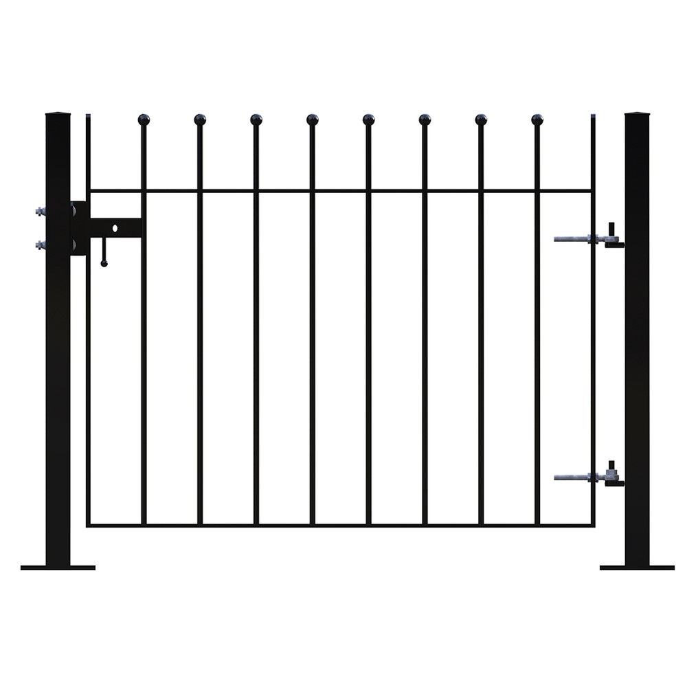 Powder Coated Black Single Leaf Sphere Top Gate H 1200 x W 1100 x 12mm Bar - Bolt Down