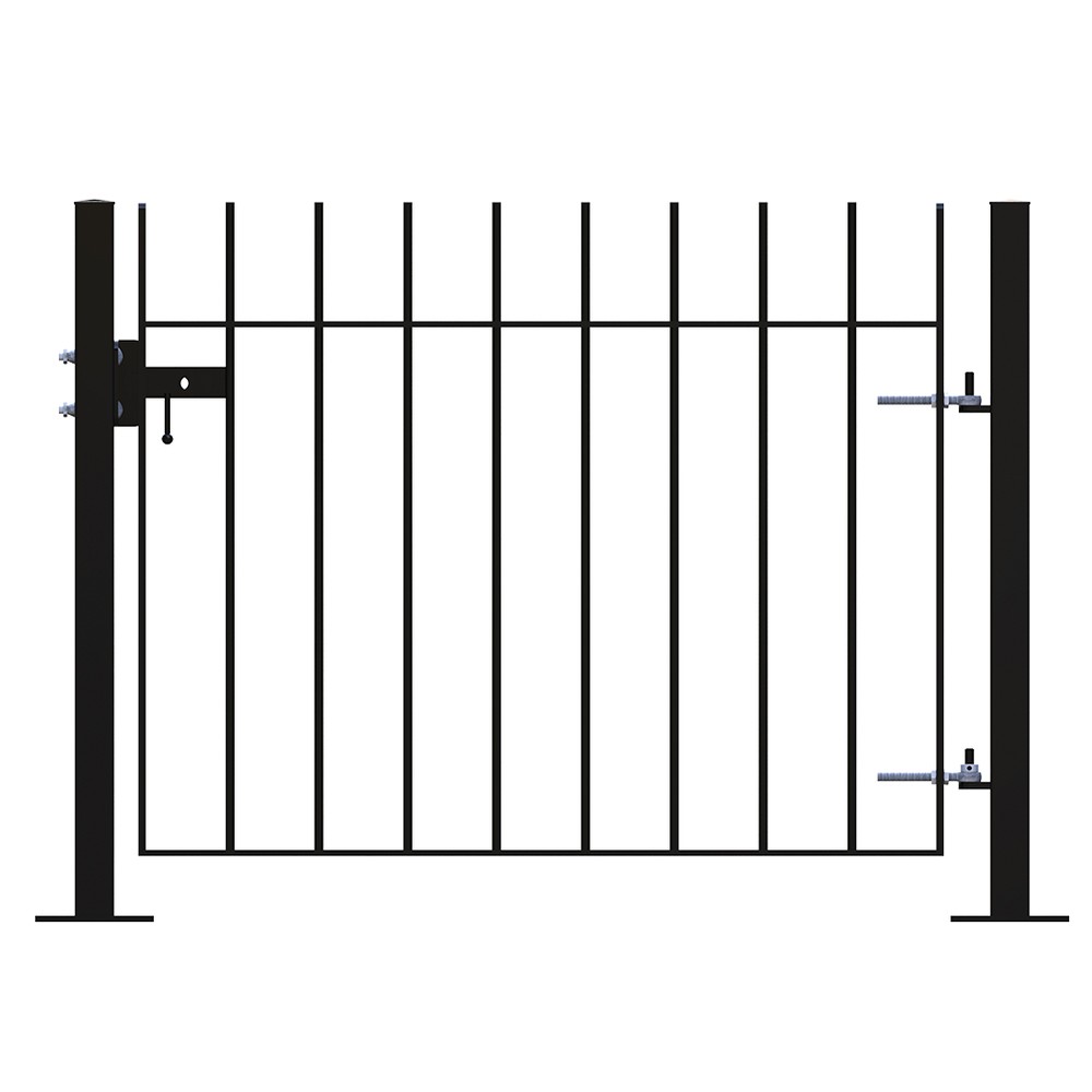 Powder Coated Black Single Leaf Vertical Bar Gate H 1200 x W 1100 x 12mm Bar - Bolt Down