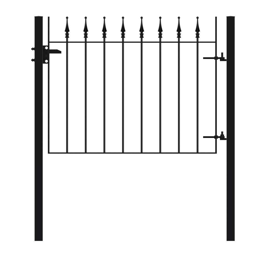 Powder Coated Black Single Leaf Forest Gate H 1200 x W 1100 x 12mm Bar - Concrete In