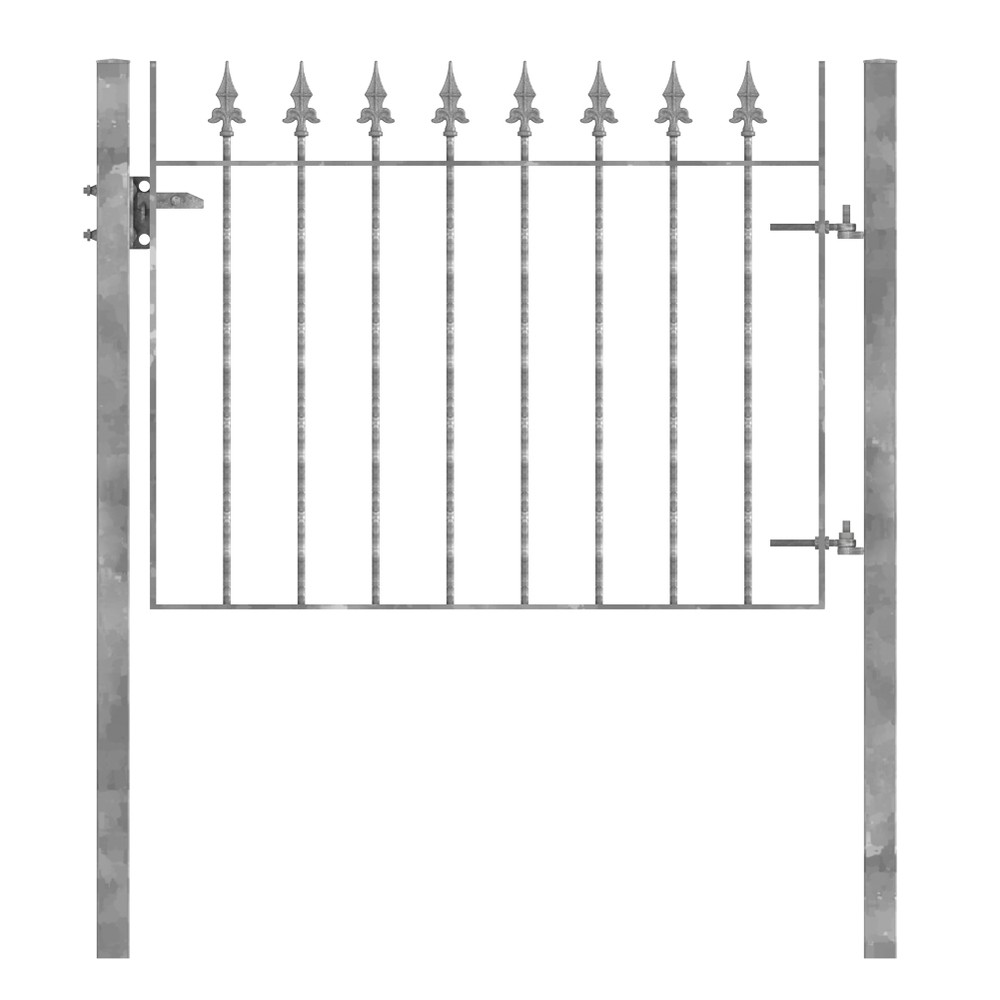 Galvanised Single Leaf Fleur de Lis Gate H 1200 x W 1100 x 12mm Bar - Concrete In