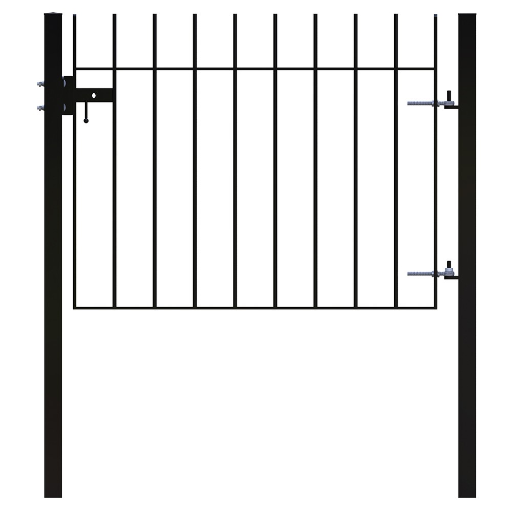 Powder Coated Black - Single Leaf Vertical Bar Gate H 900 x W 1100 x 12mm Bar Concrete In
