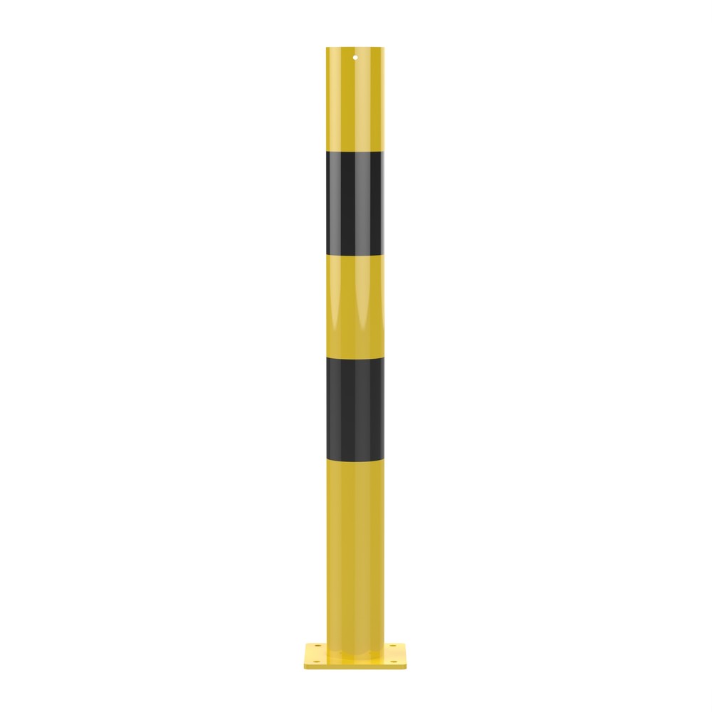 Mild Steel Bollard - 1200 High x 114mm Dia HDG & Powder coated Black/Yellow