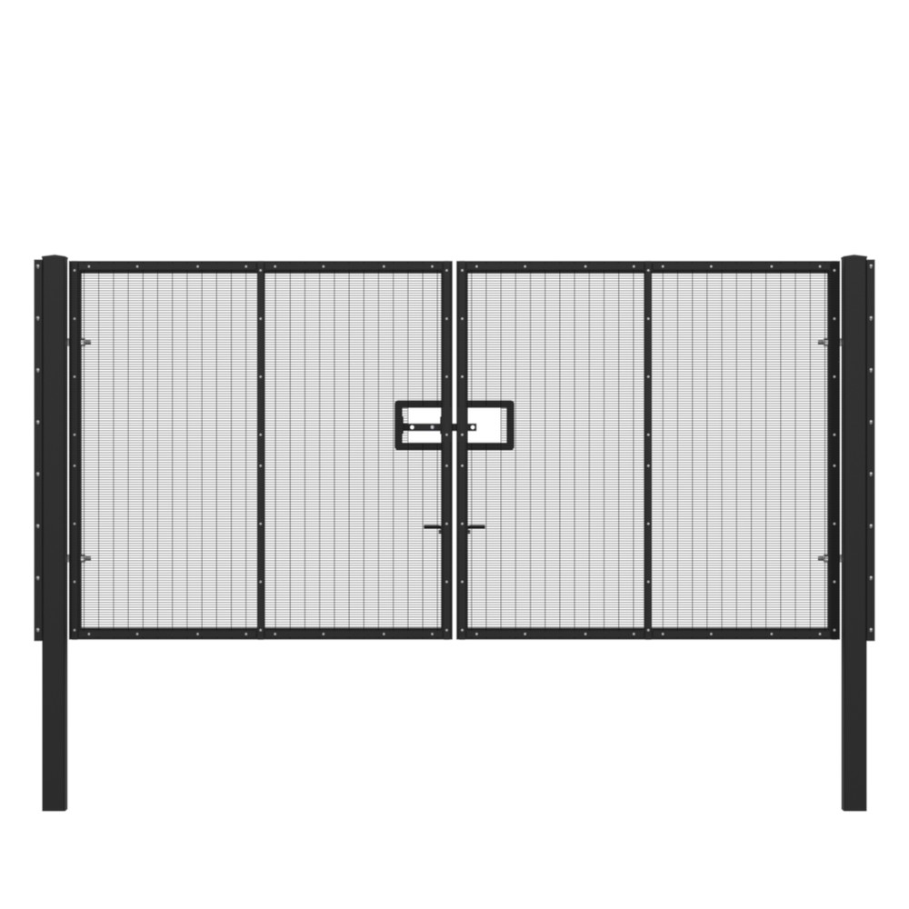 358 Double Leaf Gate H 2.0 x 4m Black Powder Coated Finish, Concrete-In