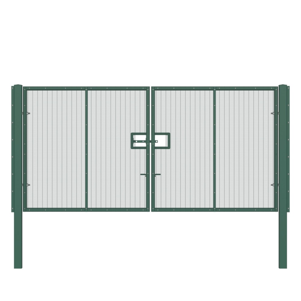 358 Double Leaf Gate H 2.0 x 4m Green Powder Coated Finish, Concrete-In