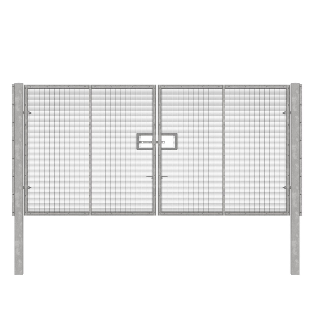 358 Double Leaf Gate H 2.1 x 4m Galvanised Finish, Concrete-In