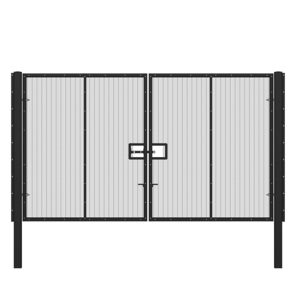 358 Double Leaf Gate H 2.4 x 4m Black Powder Coated Finish, Concrete-In