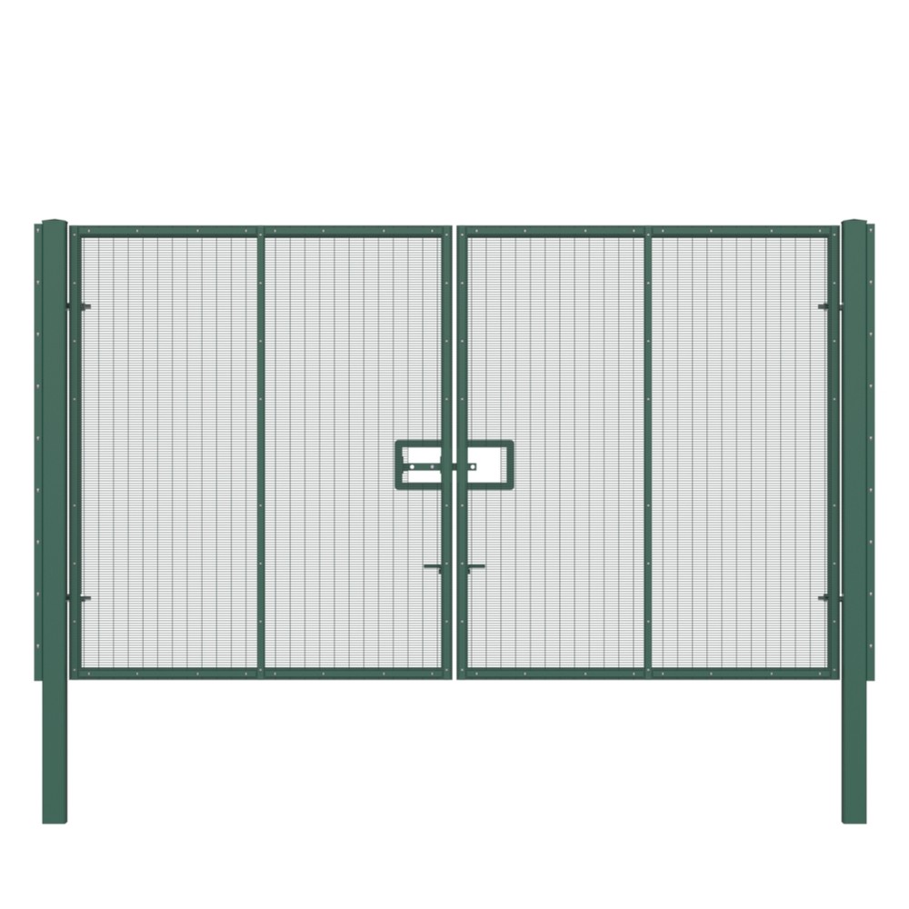 358 Double Leaf Gate H 2.4 x 4m Green Powder Coated Finish, Concrete-In
