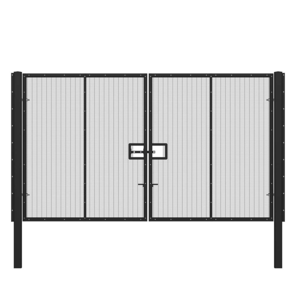 358 Wire Double Leaf Gate 2.4H x 6m Black Powder Coated Finish Concrete-In