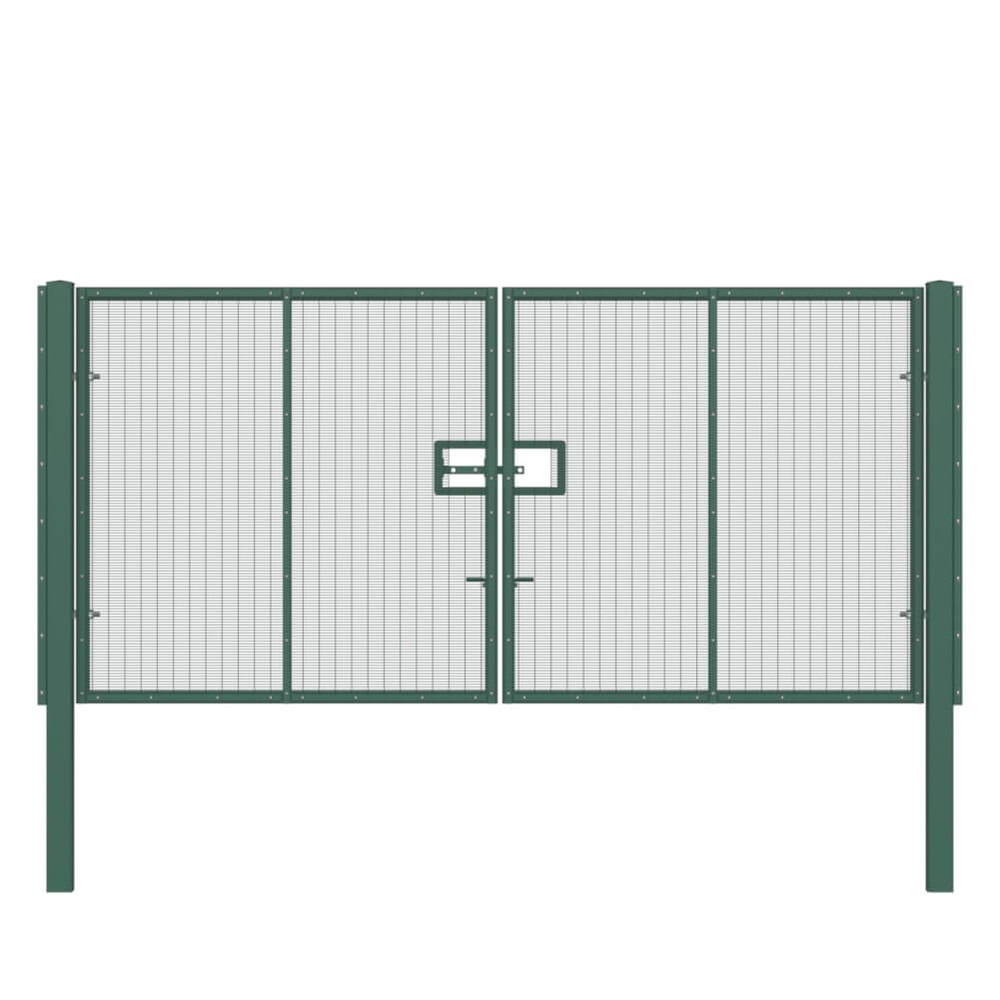 358 Wire Double Leaf Gate 2.4H x 6m Green Powder Coated Finish Concrete-In