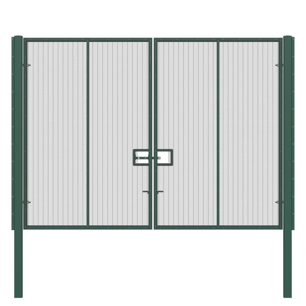 358 Double Leaf Gate H 3.0 x 4m Green Powder Coated Finish, Concrete-In