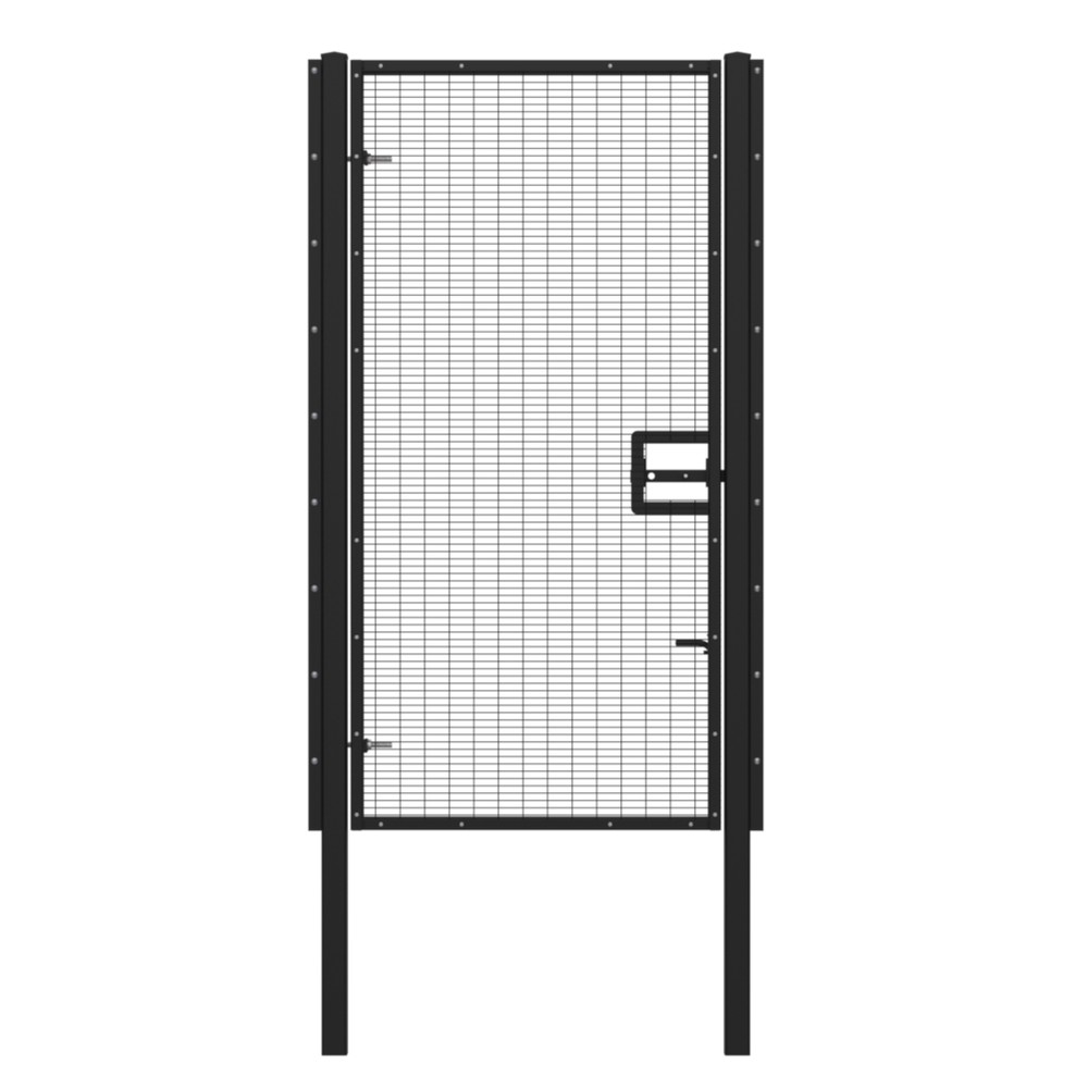 358 Single Leaf Gate H 2.4 x 1.2m Black Powder Coated Finish, Concrete-In