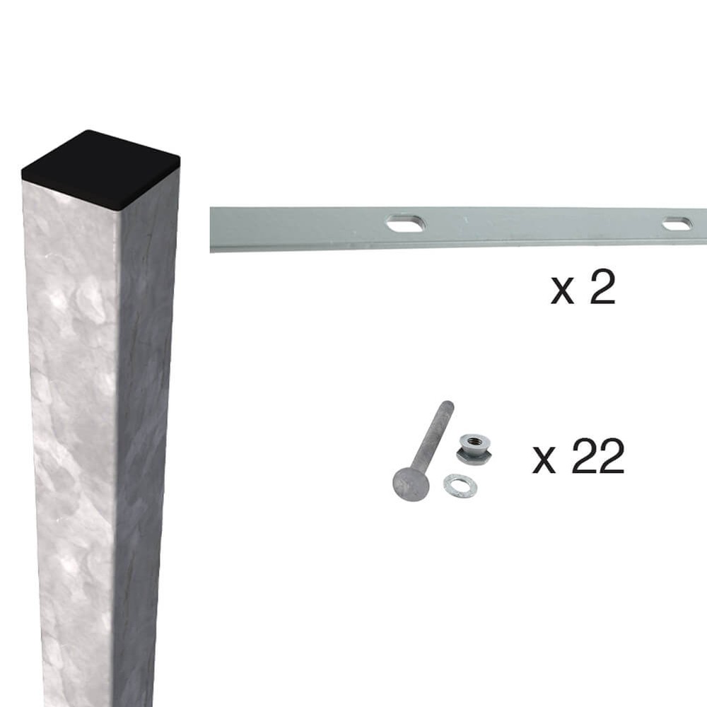 358 Corner Post- Clips & Bar For 3.0m Galv. Post 80 x 80 x 3mm - 4.0m Long