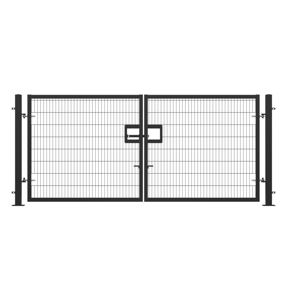 Twin Wire Double Leaf Gate 2.0H x 4m Black Powder Coated Finish Bolt-Down