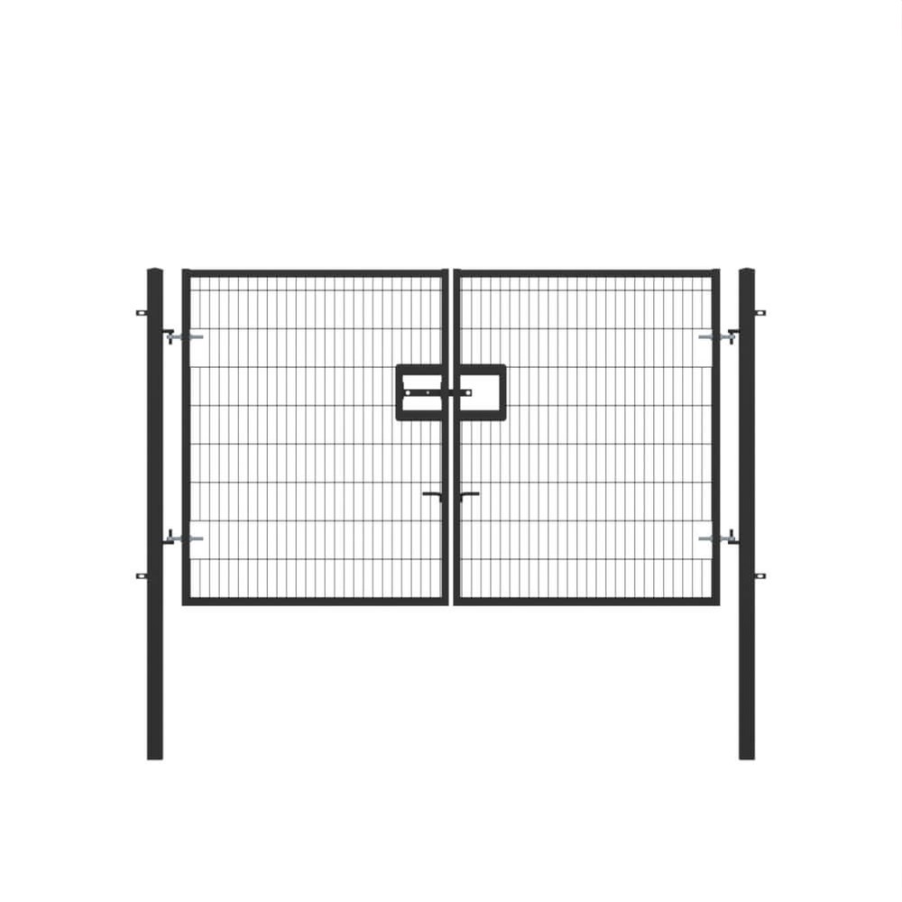 Twin Wire Double Leaf Gate 1.8H x 3m Black Powder Coated Finish Concrete-In