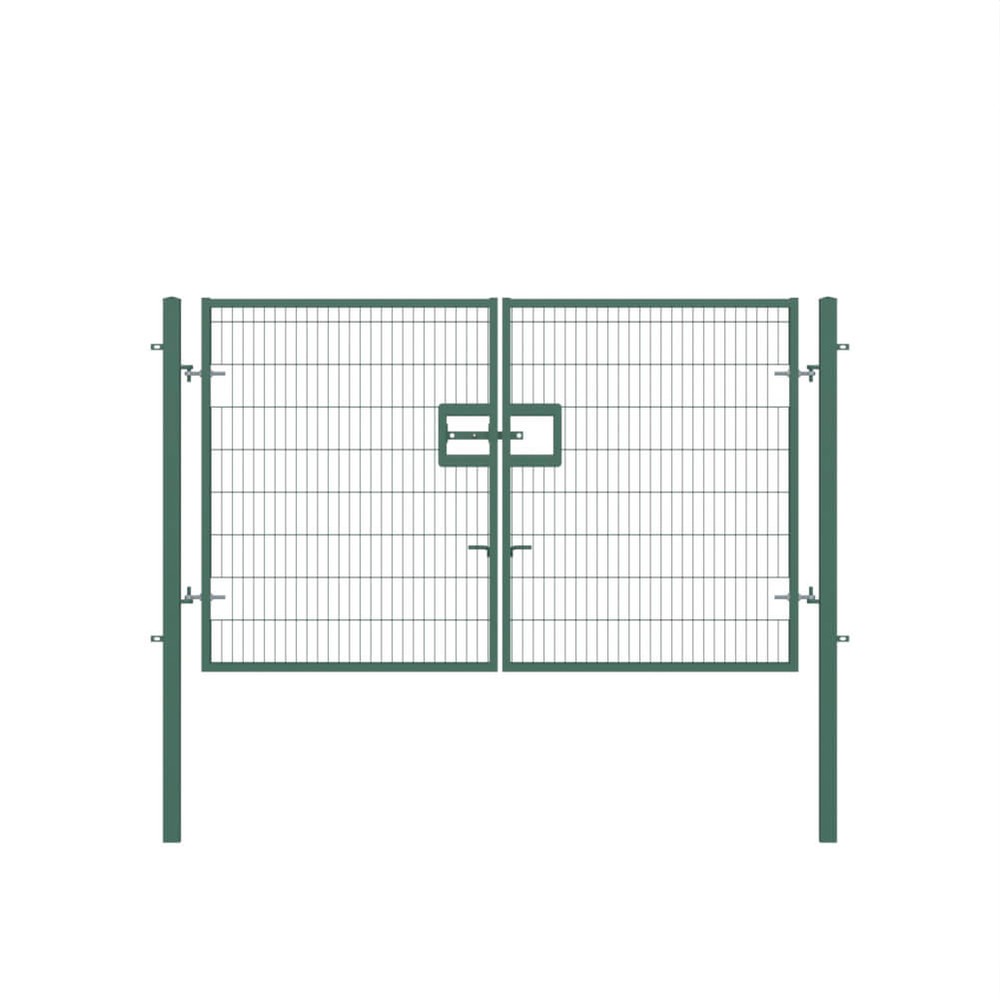 Twin Wire Double Leaf Gate 1.8H x 3m Green Powder Coated Finish Concrete-In