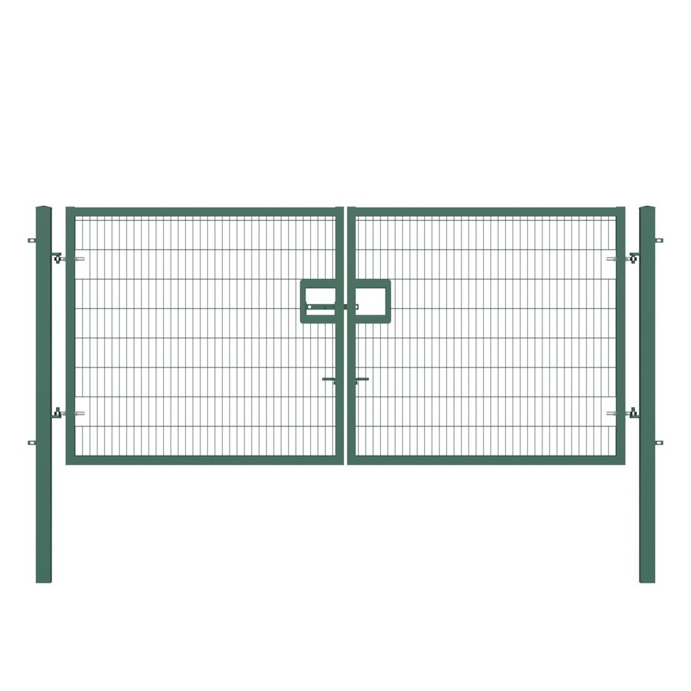 Twin Wire Double Leaf Gate 1.8H x 4m Green Powder Coated Finish Concrete-In