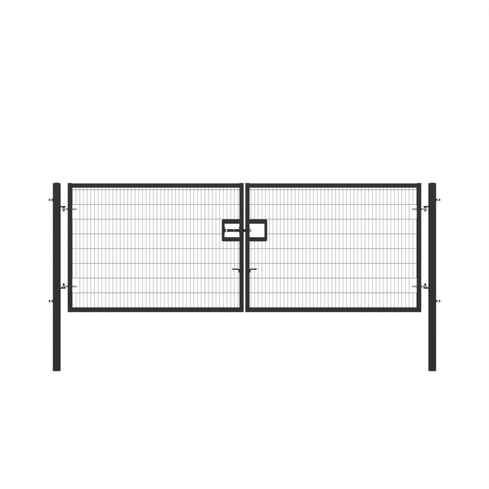 Twin Wire Double Leaf Gate 1.8H x 5m Black Powder Coated Finish Concrete-In