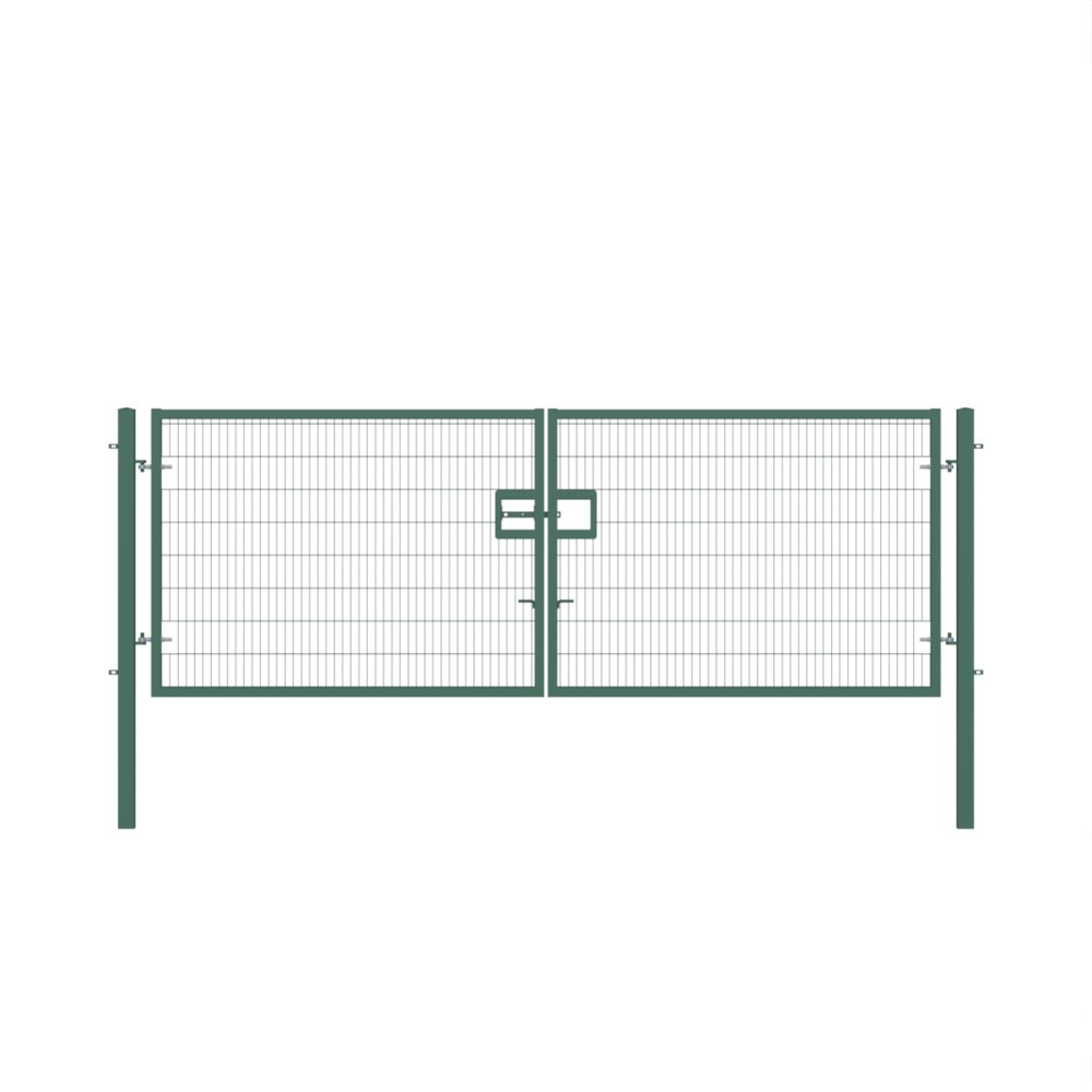 Twin Wire Double Leaf Gate 1.8H x 5m Green Powder Coated Finish Concrete-In